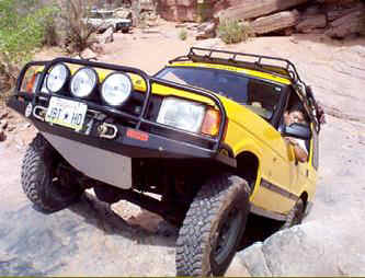 Note the skid shield under the engine of this Discovery - handy on rocks like these